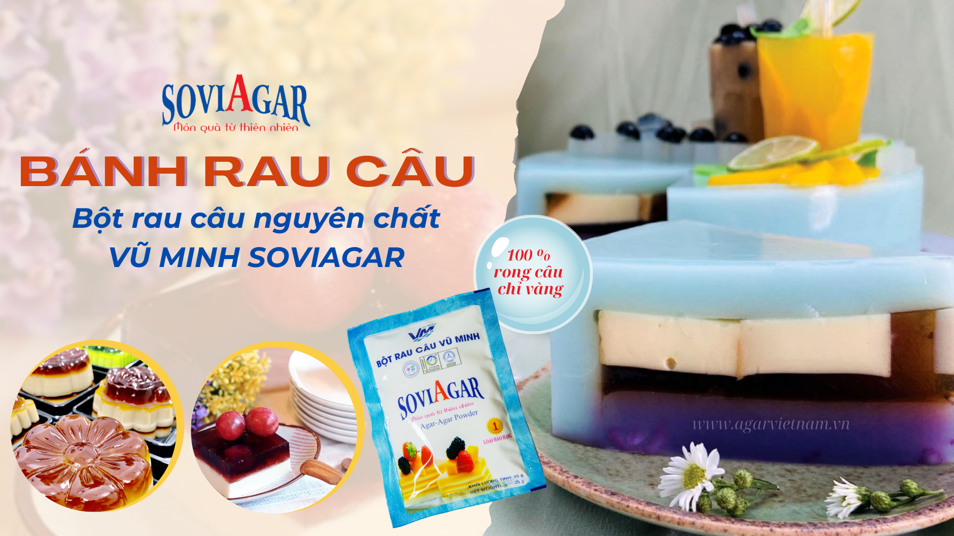 Bánh Thạch Rau Câu Ngọt Thanh, Màu Sắc Bắt Mắt – Làm Từ Bột Rau Câu Vũ Minh Soviagar